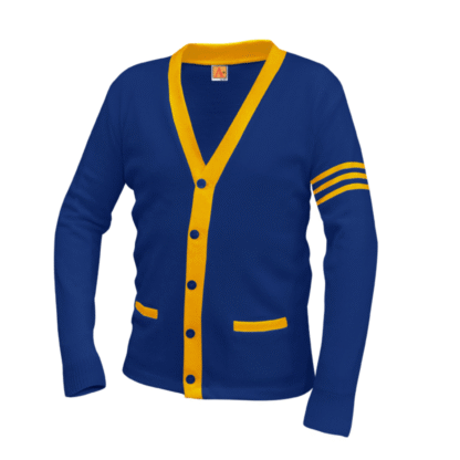 varsity cardigan royal gold